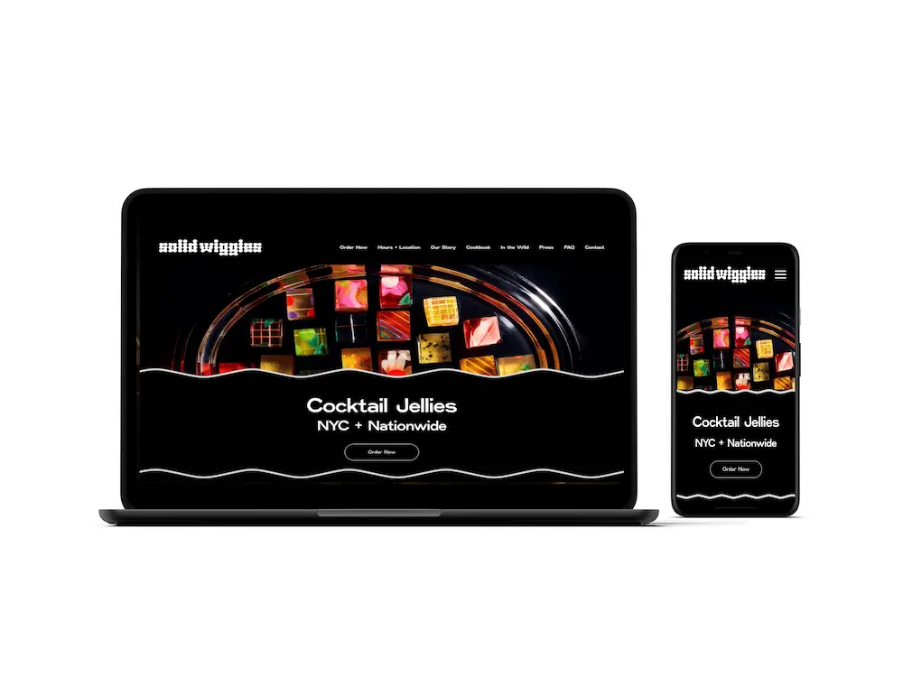 'Solid Wiggles' website shown on a laptop and a smartphone